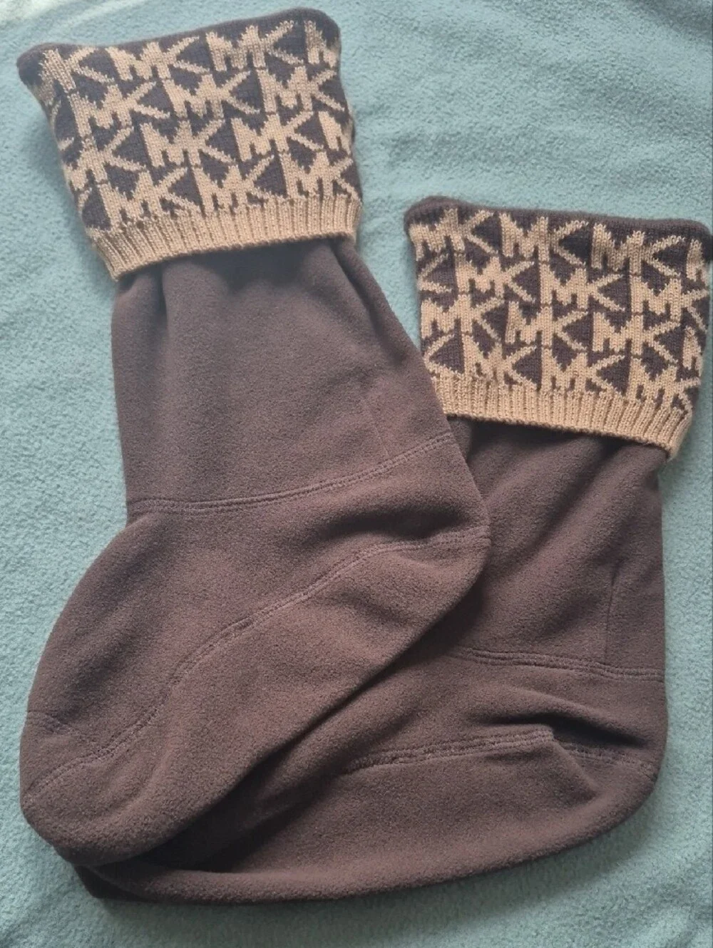 Michael Kors Brown & Gold MK Logo Fleece Sock